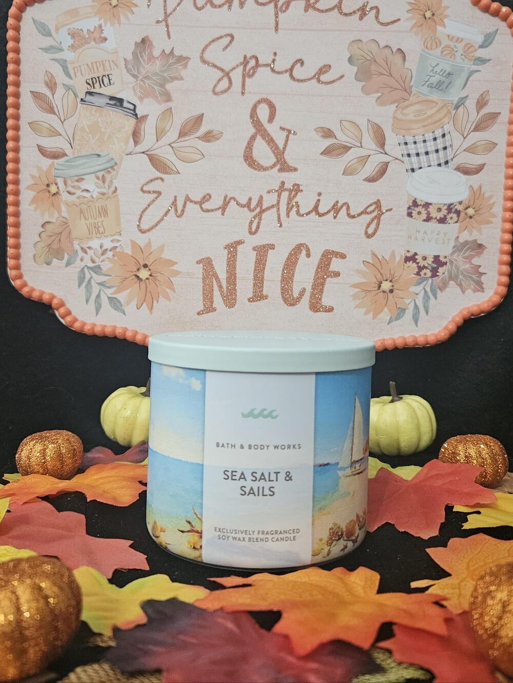 NWT Bath & Body Works Sea Salt & Sails 3-wick Candle - Blue & White